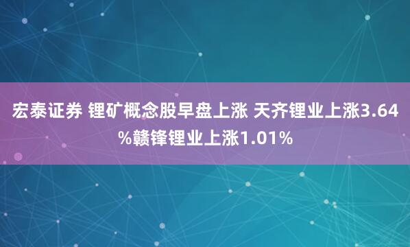 宏泰证券 锂矿概念股早盘上涨 天齐锂业上涨3.64%赣锋锂业上涨1.01%